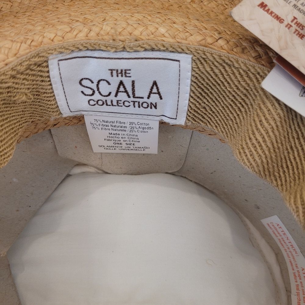 Scala Women's Natural Bell Brim Woven Sun Hat with White Canvas and Bow NEW - Picture 9 of 15